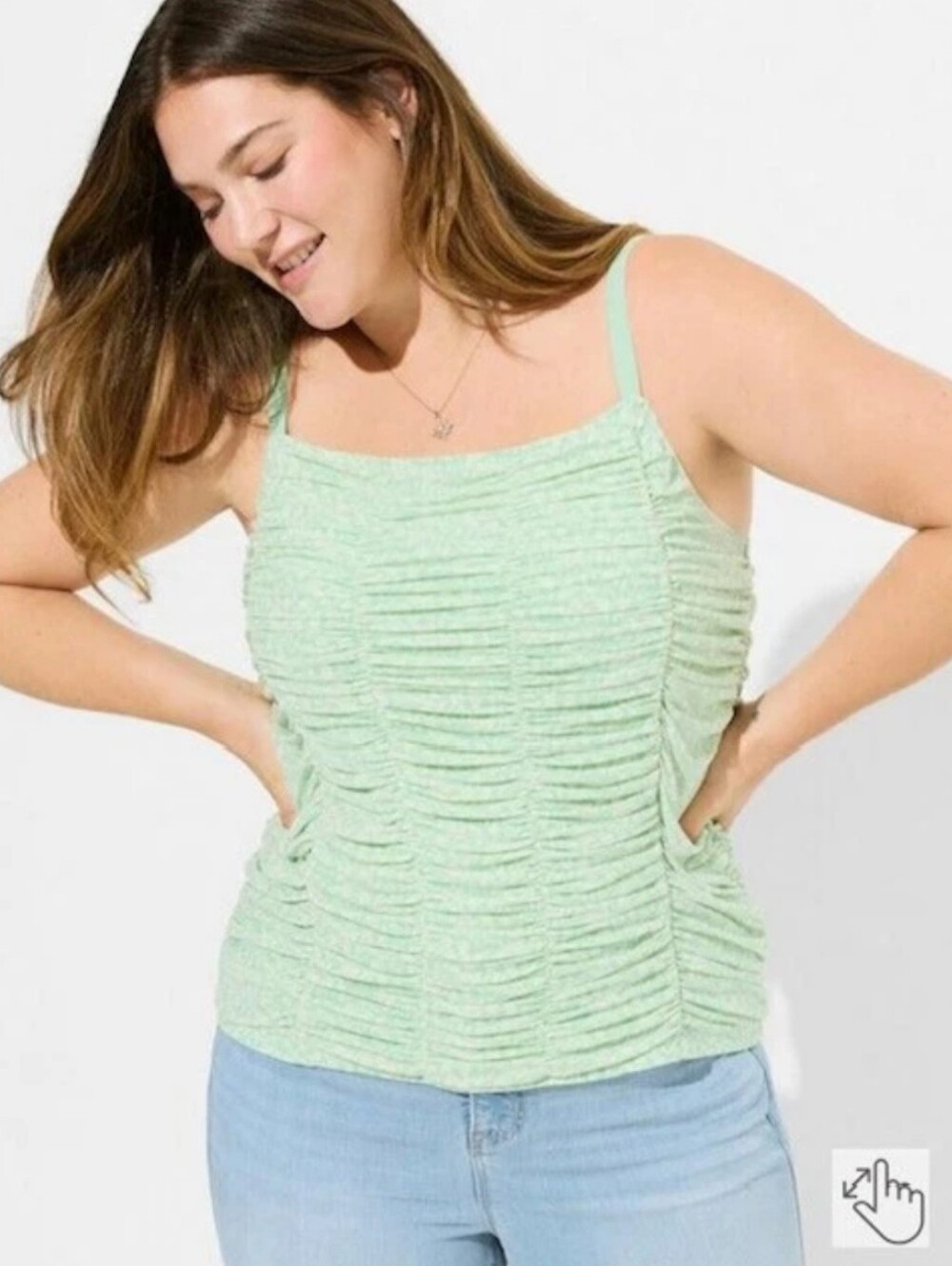 Torrid Stretch Mesh Cropped Shirred Cami Mint Green Floral Lined